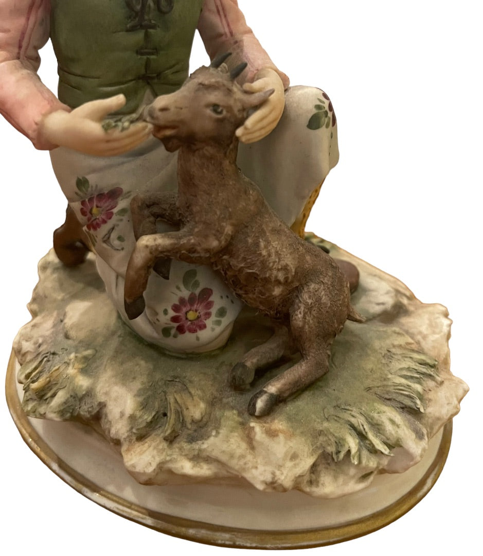 1977 Capodimonte Sandro Maggioni Girl Feeding Goat Figurine 6.5"