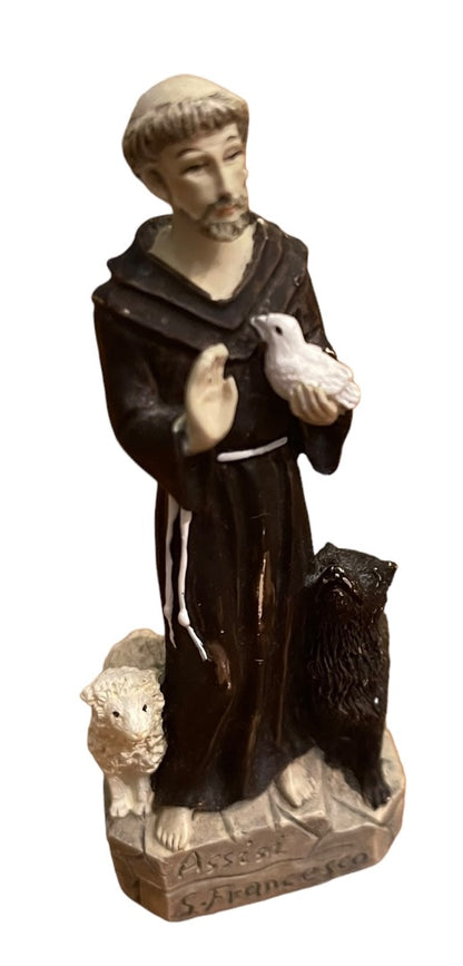 Saint Francis of Assisi 4" Figurine  Dog Sheep Bird Resin S. Francesco