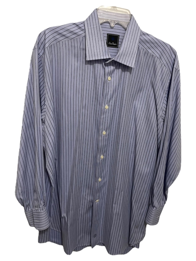 17.5 (32/33) David Donahue Mens Button Up Blue Stripe Dress Shirt 100% Cotton