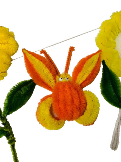 Handmade Vintage 1970s Flower Butterfly Magnets Sunflower Chenille Pipe Cleaner Googly Eyes