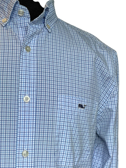 Size Medium Vineyard Vines Blue Check Classic Fit Tucker Shirt Long Sleeve