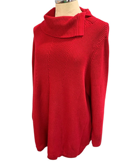 2X Talbots Woman Red Foldover Neckline Soft Cotton Modal Sweater