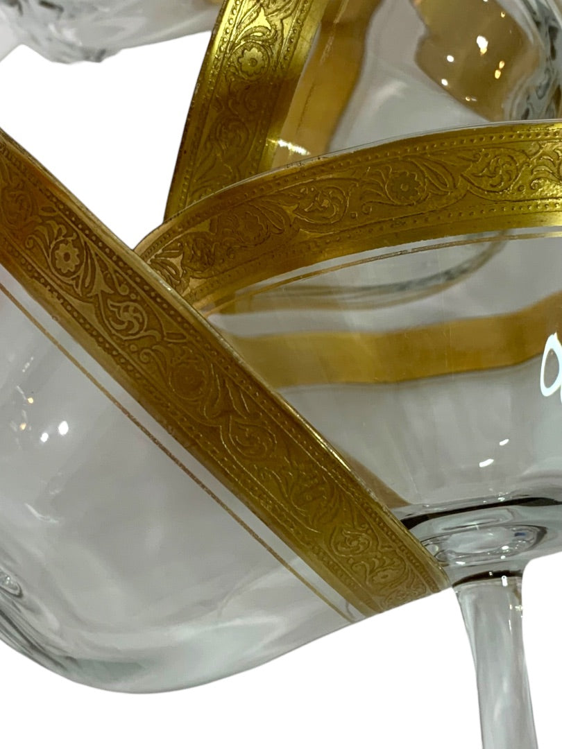 Vintage Gold Rim Floral Crystal Set of 6 Low Sherbet Glasses 4" h Stemmed