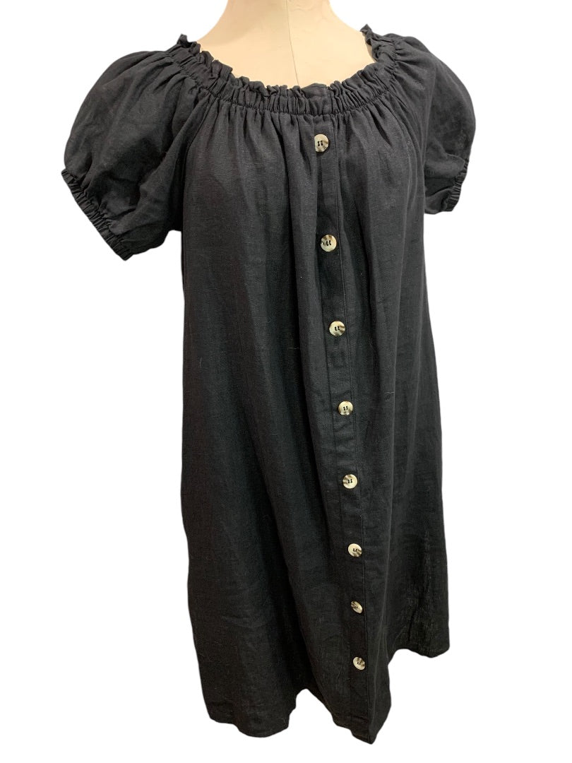 XL Saks 5th Avenue New Black Linen Off Shoulder Button Up Dress