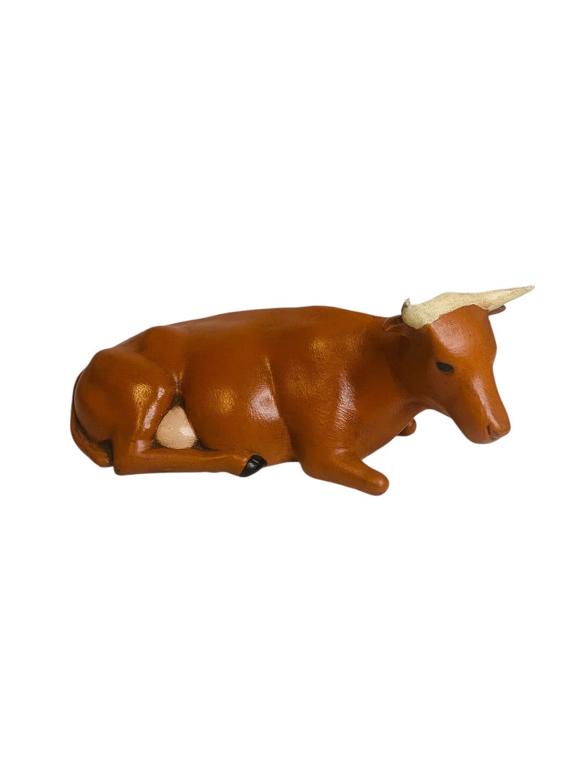 Handpainted Ceramic 1980s Nativity Figurine Cattle Cow Brown 7"l x 3"h