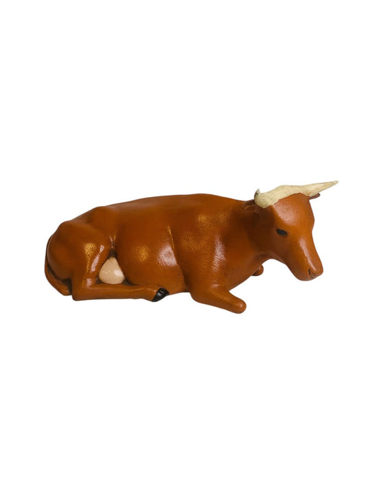 Handpainted Ceramic 1980s Nativity Figurine Cattle Cow Brown 7"l x 3"h