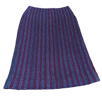 Size 8 Vintage 1980s  Midi Skirt Pull On Wool Blend Black Purple Blue