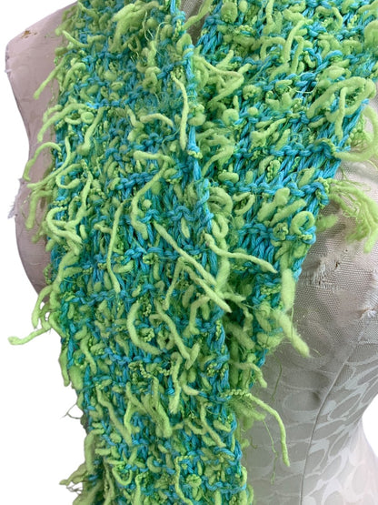 Bright Green Aqua Womens Winter Knit Scarf Shaggy Artsy 59x5 Inches