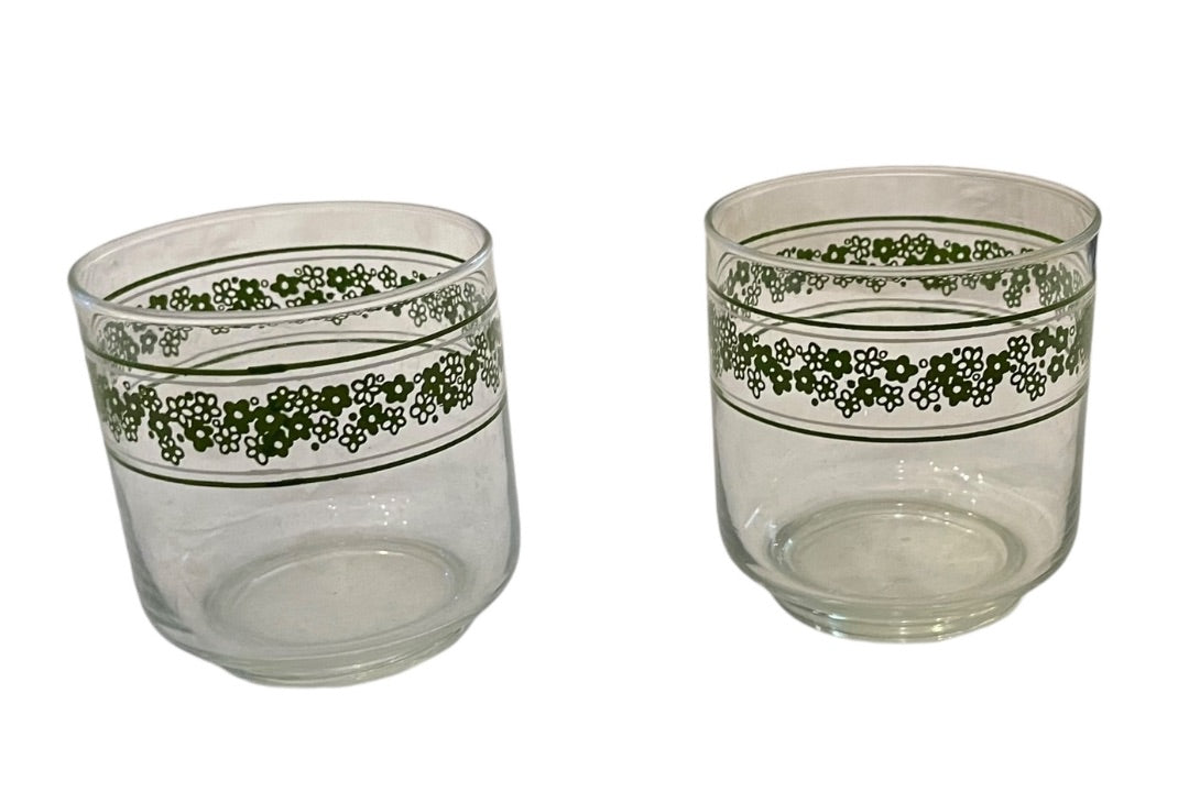 Set of 2 Corning Libbey Crazy Daisy 10 ounce Glass Short Drinking 3 Inches