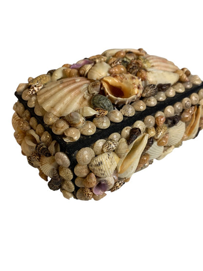 Vintage Shell Art Trinket Jewelry Box 6 x 4 x 2 Inches Ornate Encrusted