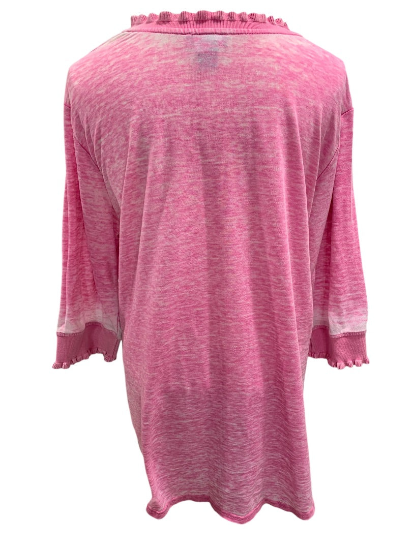 1X Jones & Co Jones New York Womens Pink Casual Pink Ruffle Detail Shirt Pullover