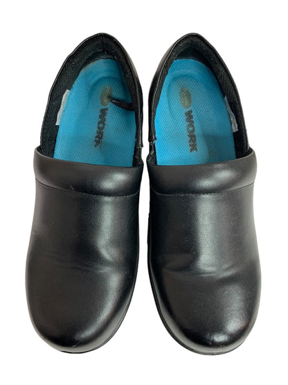 7.5W Dr Scholls Work Womens Clogs Black Leather Wide Dynamo