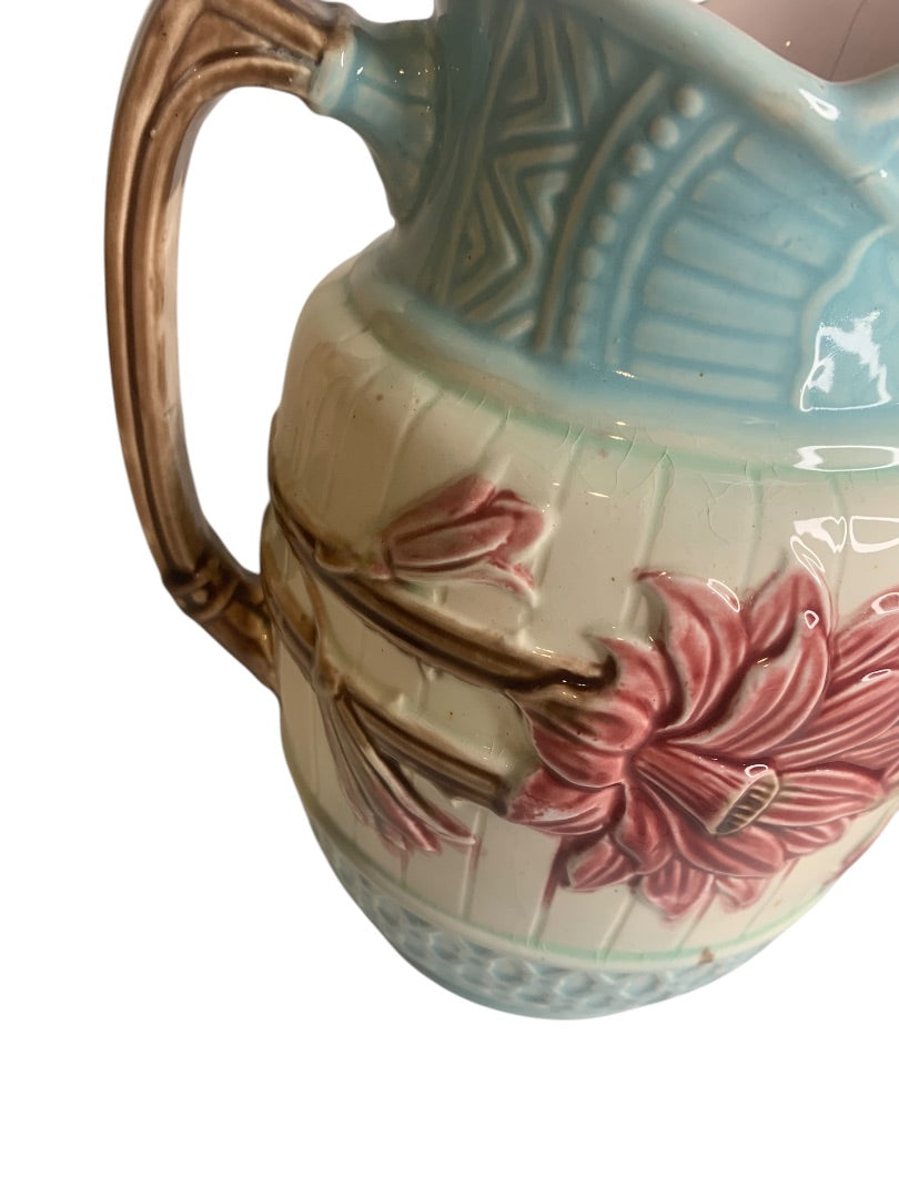 Antique Majolica Narcissus Pitcher 8 Inch Hallmark Defects