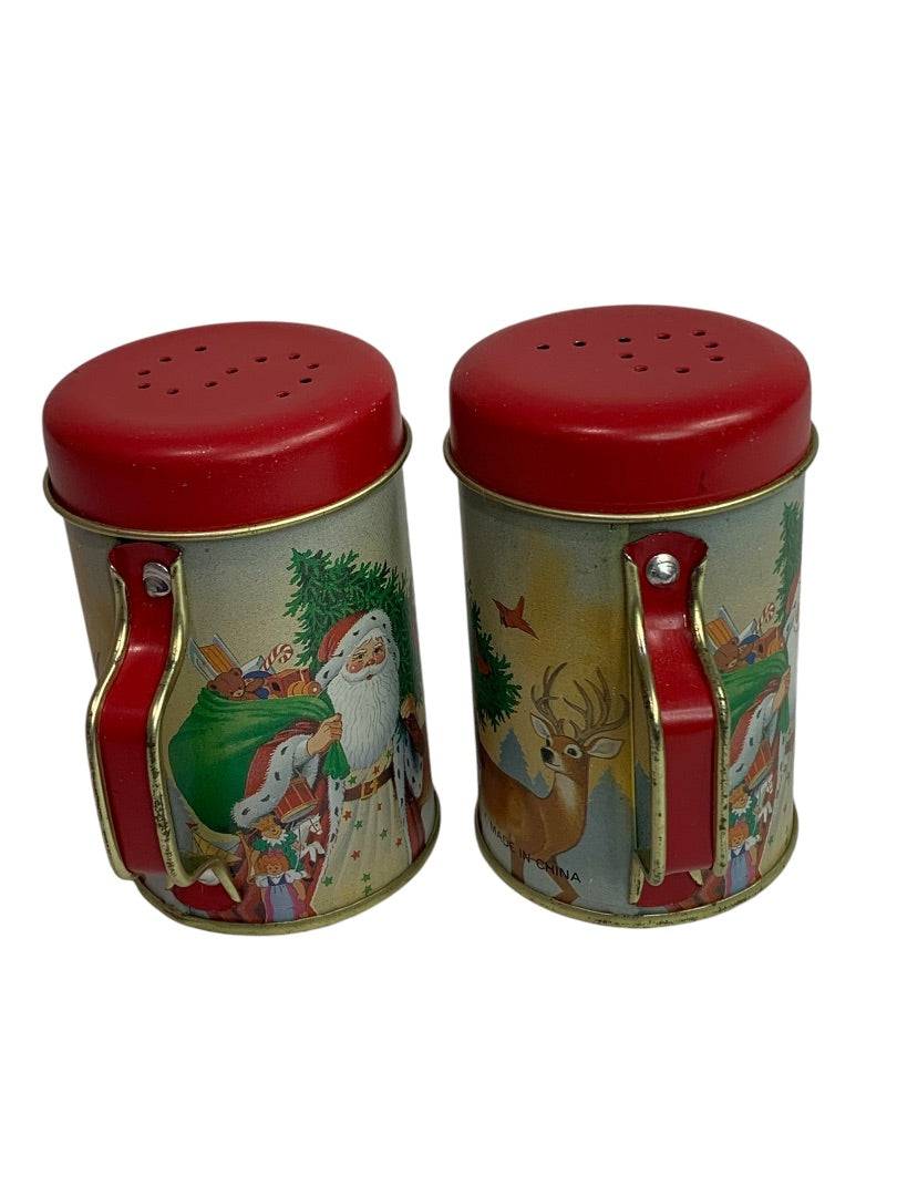 Vintage Tin Santa Christmas Salt and Pepper Shakers