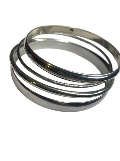 Set of 5 Silvertone Bangle Bracelets Assorted 2.75" Inside Diameter