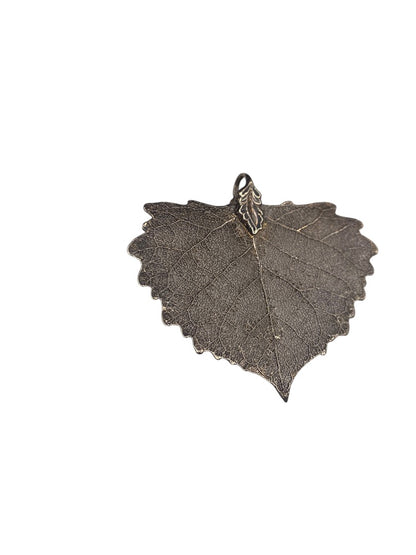 Silver Dipped Natural Cottonwood Leaf Pendant 2.5" x 2"