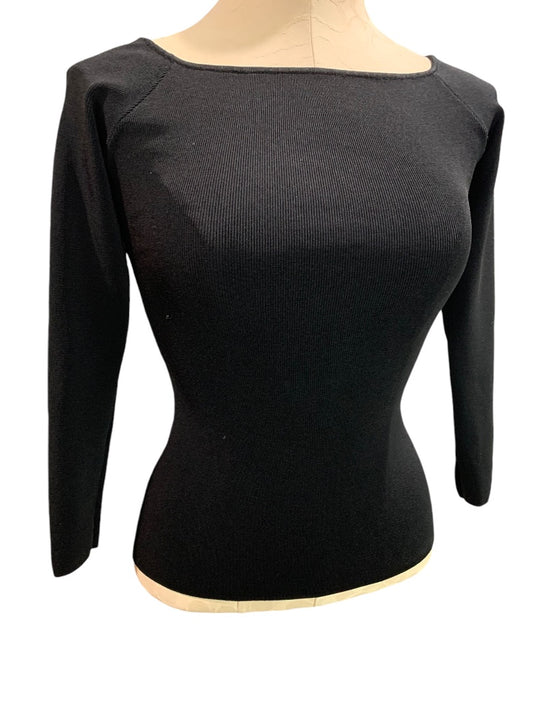 Small H&M Womens Black Fitted Wide Neck Stretch Top Shirt