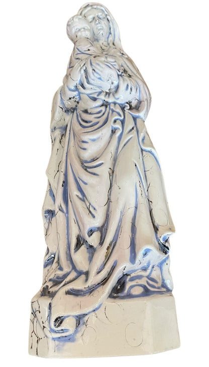 Vintage Madonna Baby Jesus Ceramic Figurine Artistic Glaze Blue Black 13.5 Inch