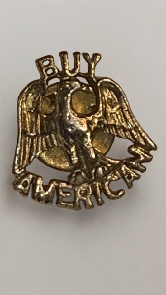 Vintage Eagle "Buy American" Lapel Pin Bronze Color .8 Inch