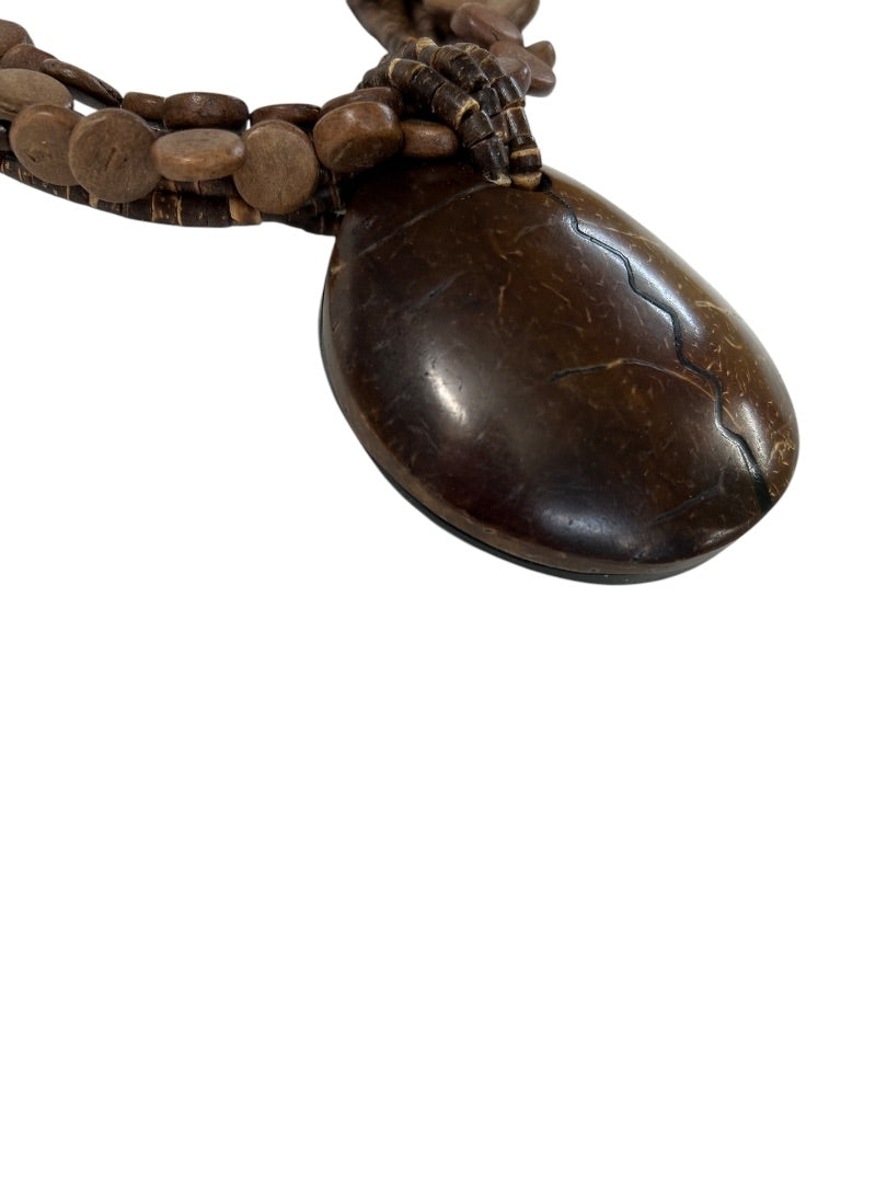 Wooden Boho Statement Necklace Multistrand Twist 18-22 Inch