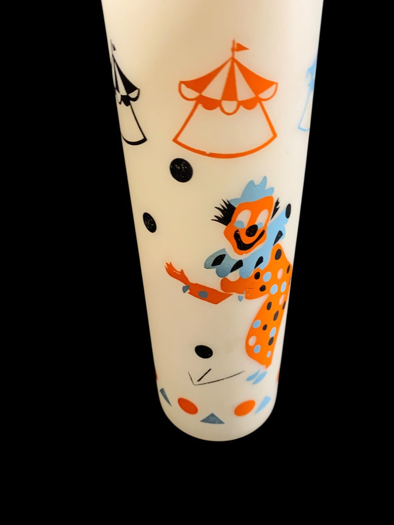 MidCentury Plastic Drinking Glass Clown Circus Theme 7 Inch