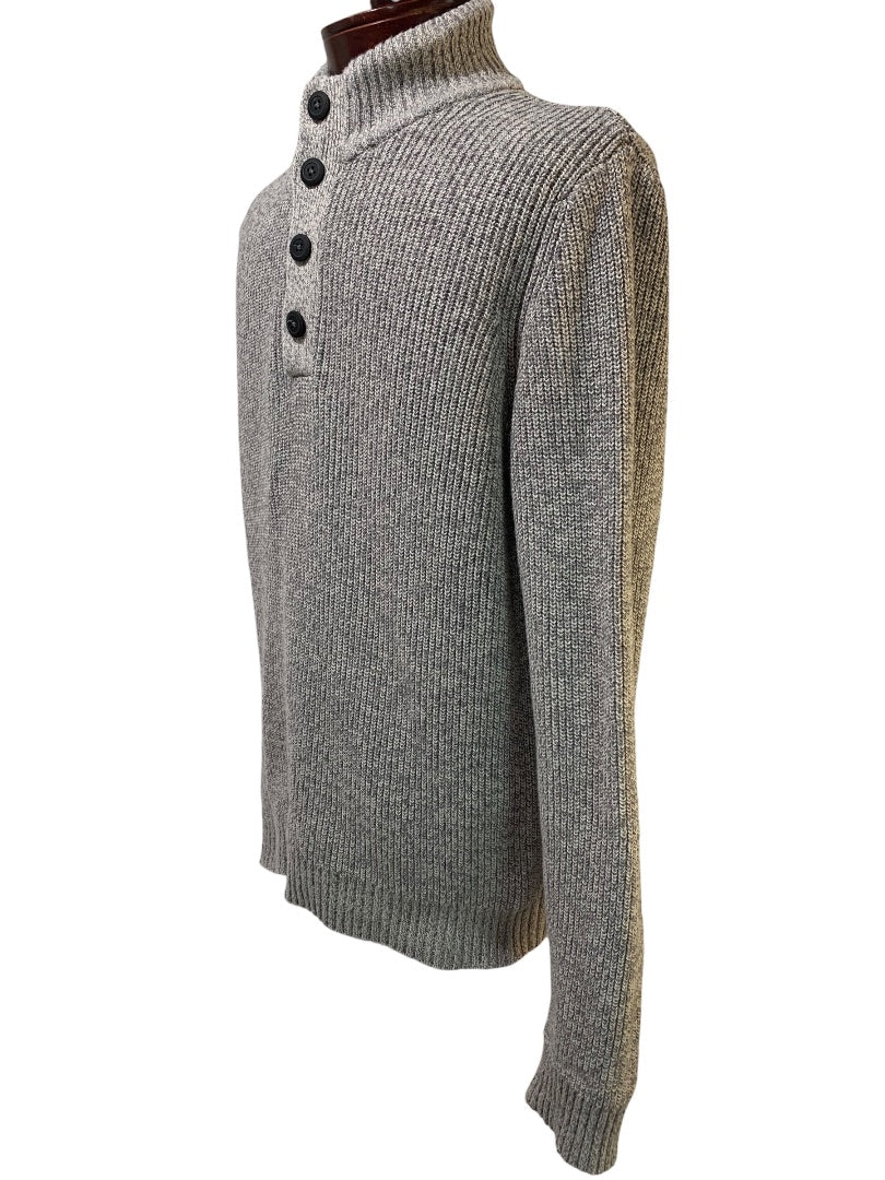 Medium G.H. Bass Mens Marled Knit Henley Sweater Gray White
