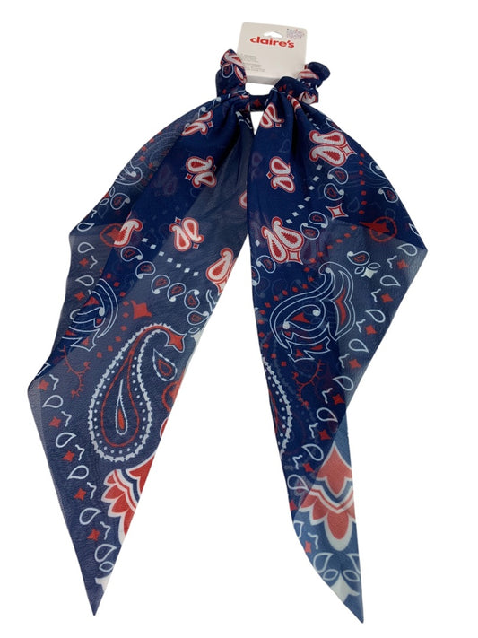 Claires New Hair Elastics Sheer Fabric Cover Train Tail Paisley Navy Blue