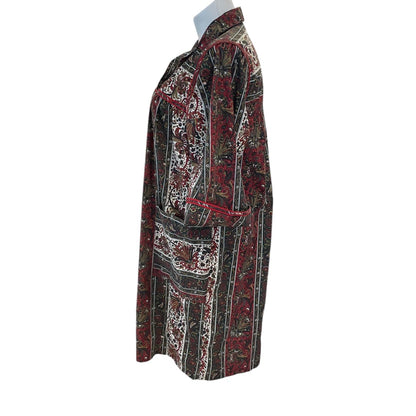 Size 16 Models Coat Vintage Womens Snap Up House Coat Dress Brown Print Pockets