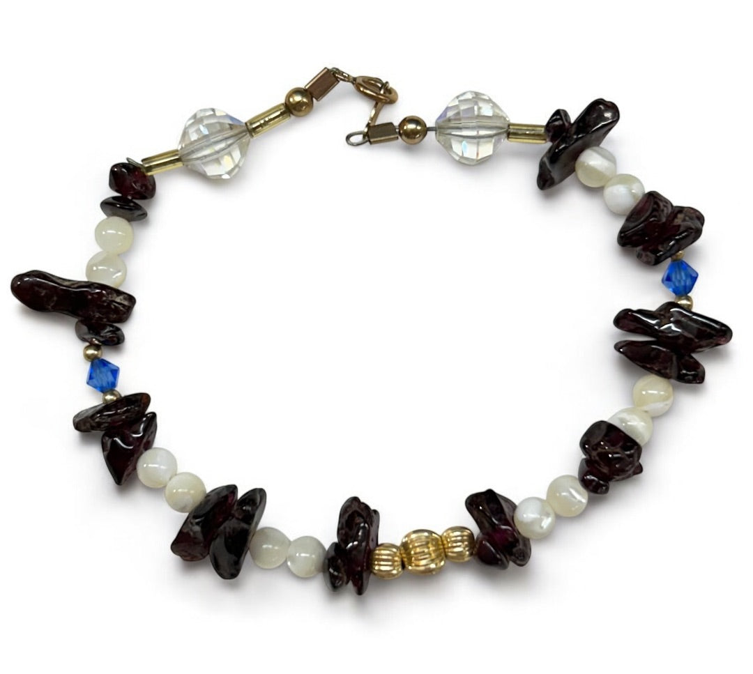 Chip Stone Beaded Crystal 7 Inch Bracelet Spring Clasp