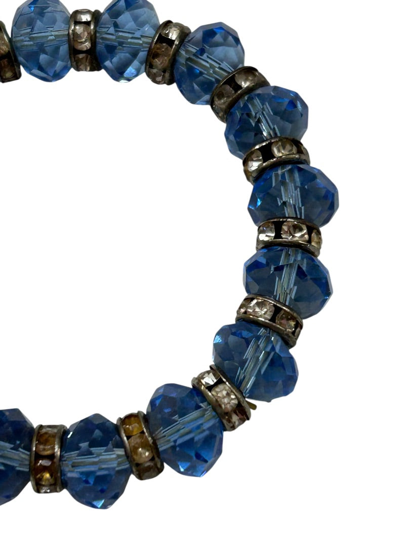 Stretchy Blue Faceted Silvertone Bracelet Sparkly Spacers