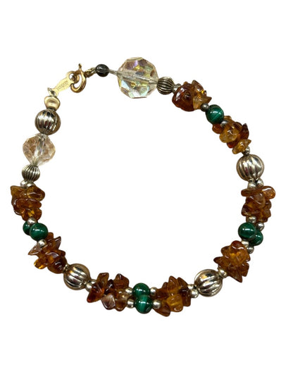 Dual Strand Beaded Braclelet 14K Gold Filled Amber Green 6.75" Spring Clasp