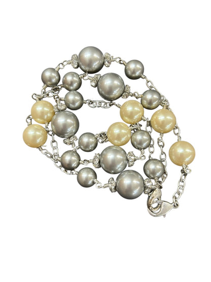 Silvertone Faux Pearl Necklace 18 Inch Lobster Clasp Gray Ivory