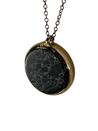 Silvertone Faux Marble Pendant Necklace 32-35 Inch Reversible Black White