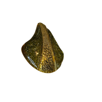 Vintage Goldtone Brooch Glittery Green Hammered 1.5 Inch Japan