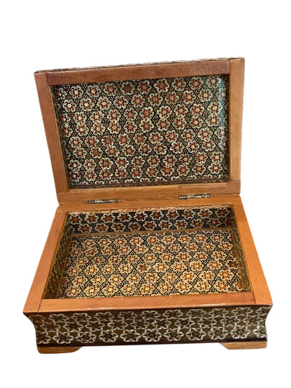 Vintage Khatam Persian Wooden Turkish Trinket Box Hinged Hand Painted