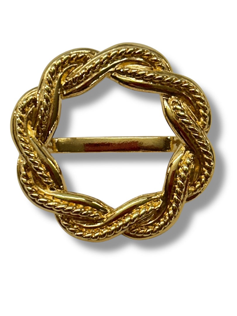Goldtone Scarf Ring Clip Briaded Design Round 1.3 Inch Diameter