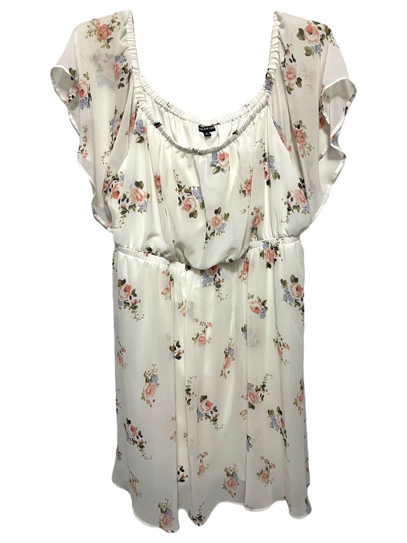 3X Torrid Lined Floral Flutter Sleeve Dress Blouson Style Off Shoulder