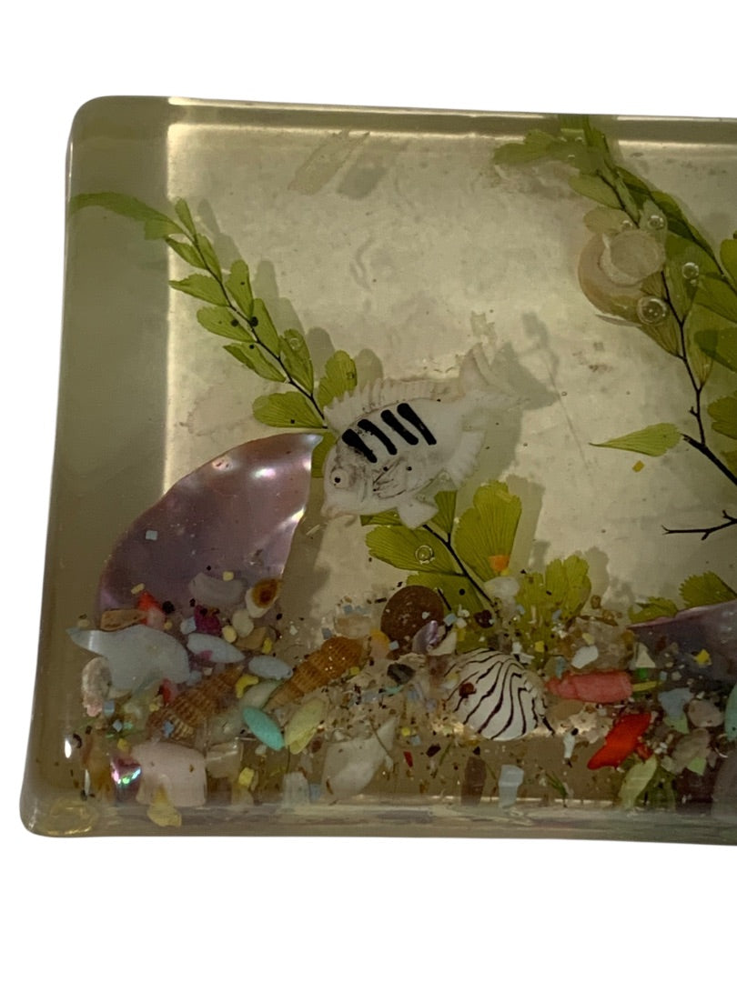 Vintage Lucite Fish Aquarium Paperweight Hanging Ornament 4.1 x 2.5"