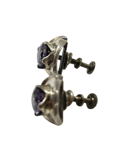 Vintage Silvertone Amethyst Screwback Non-Pierced Earrings .75"