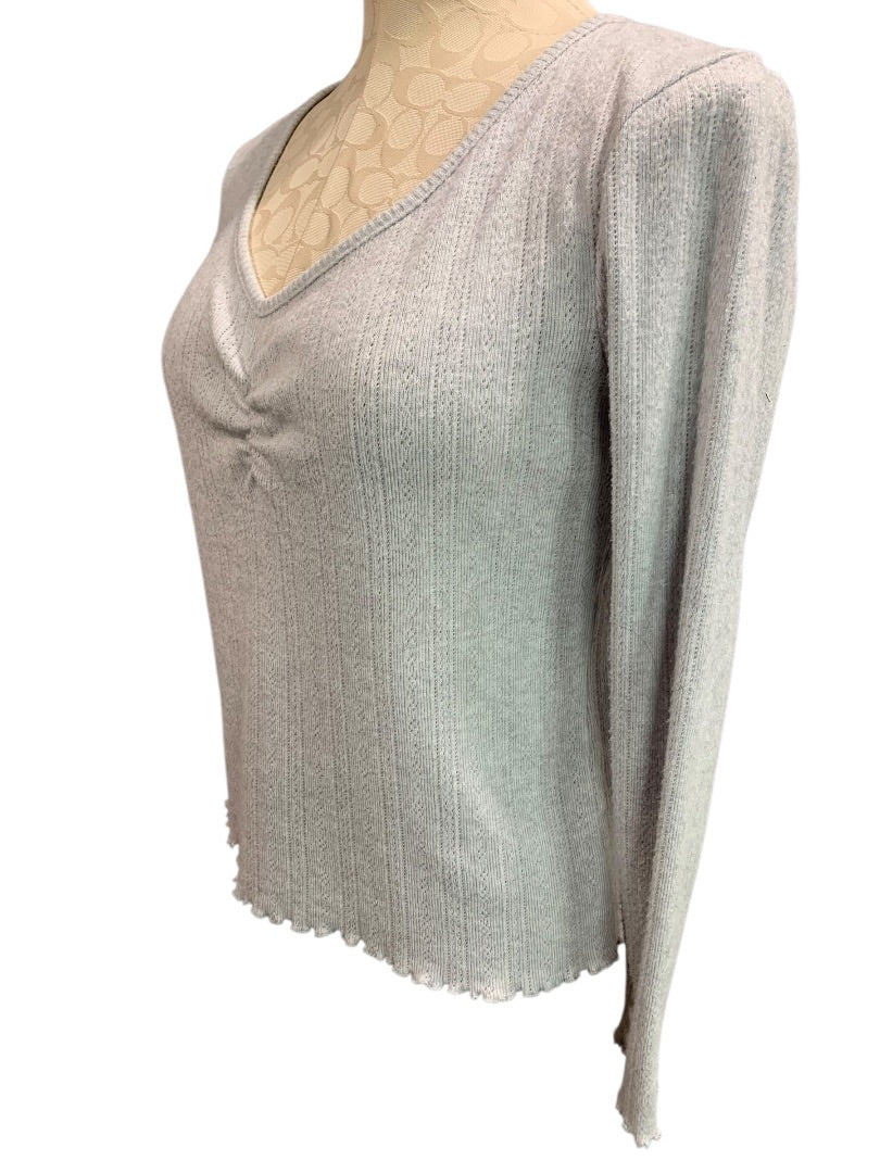 XS Loft Womens Lightweight Loose Knit Sweater Gray V-Neck