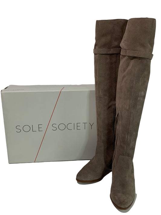 Size 6 Sole Society Womens Suede Knee Boots Mushroom Erika 2.5" Block Heel