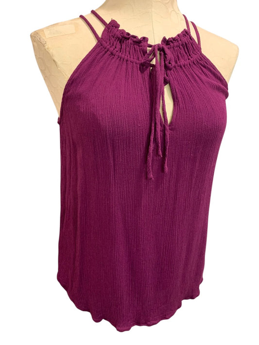 XS Loft Womens Purple Gauzy Rayon Shirt Tie Neck