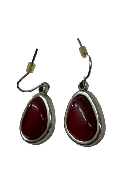 Silvertone Red Fishhook Pierced Earrings 1.2 Inch Drop Free Form