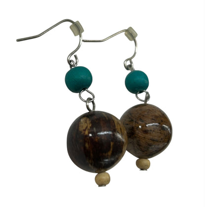 Lightweight Fish Hook Pierced Earrings Faux Turquoise Brown 1.5" Drop