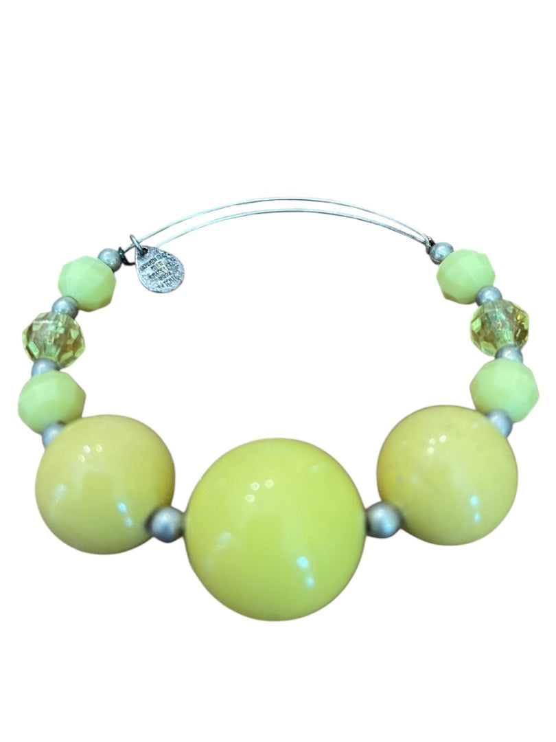 Expandable Wire Bracelet 2003 Beaded Silvertone Bracelet Yellow