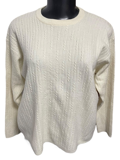 Large Rena Rowan Saville Wool Blend Womens Vintage Sweater Cream Cable Knit