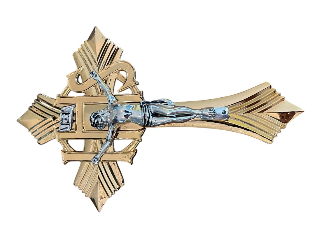 Vintage Crucifix INRI Jesus Christ Religious Goldtone and Silvertone