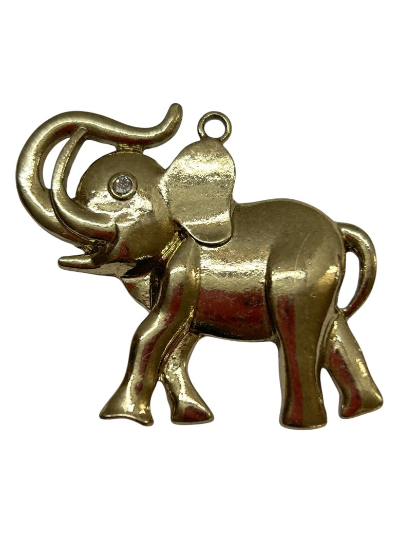 Vintage Goldtone Pendant Rhinestone Eye Trunk Up Lucky 1.75" x 1.5"