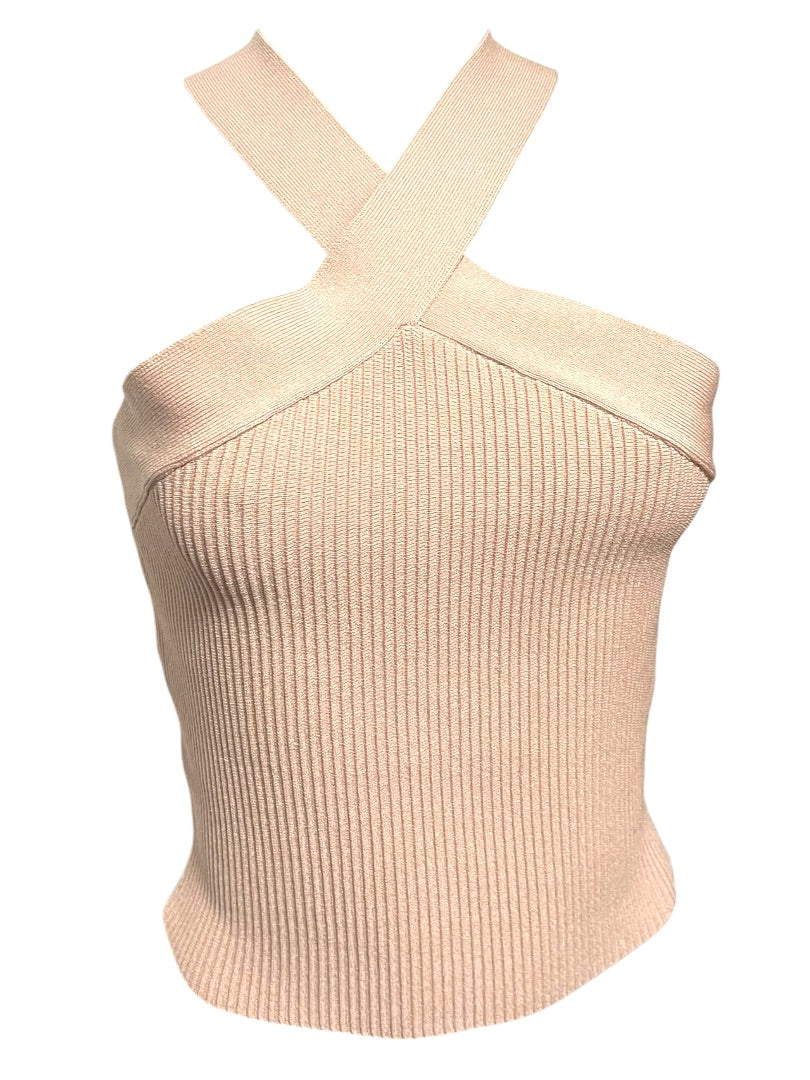 Medium Allie Rose Elegant Criss Cross Cropped Halter Top Pink