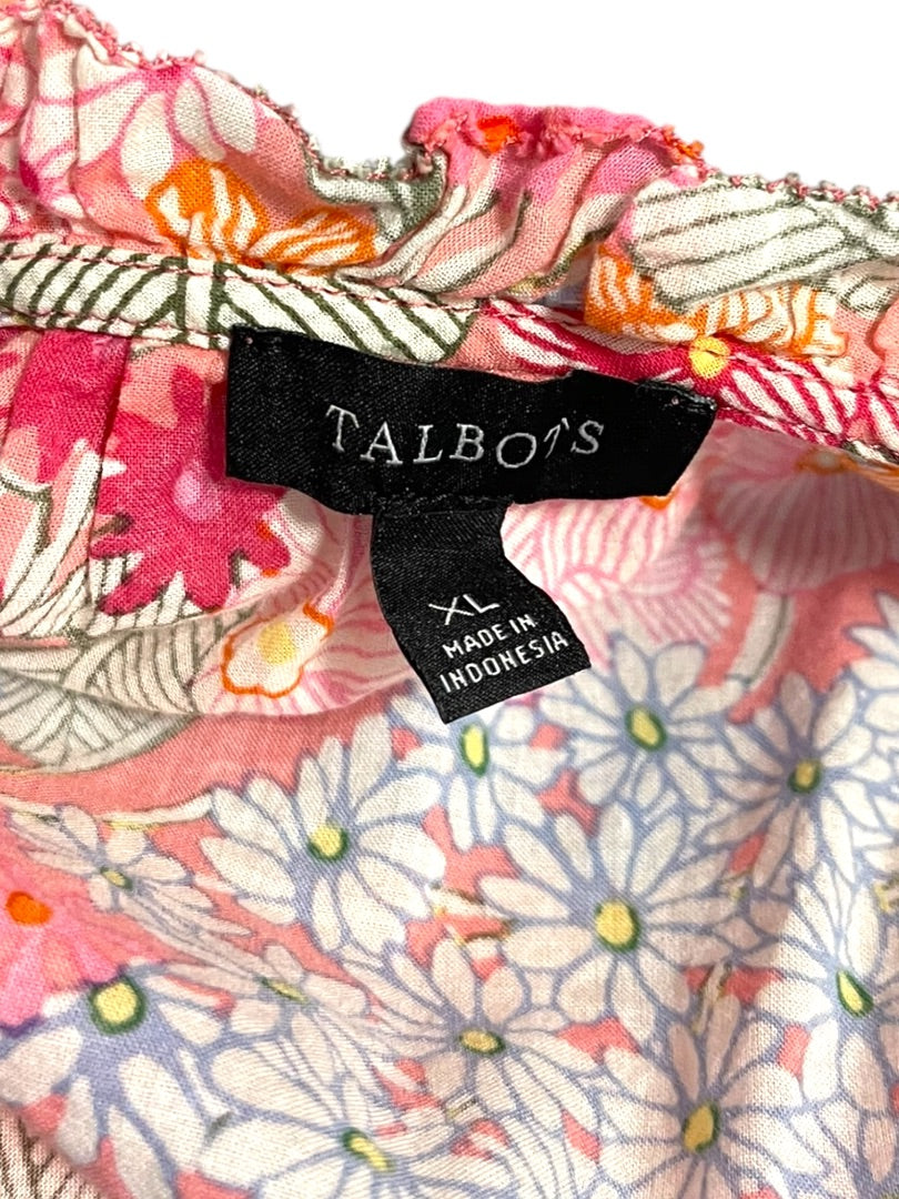 XL Talbots Ruffled Sleeveless Floral Cotton Shirt Pullover